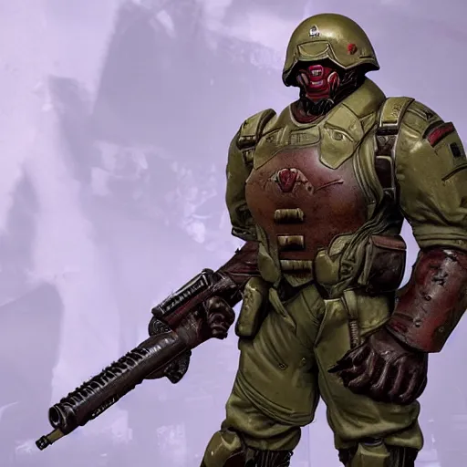Prompt: doom slayer as ww 2 american soldier, photography, full height, front view, golden ratio