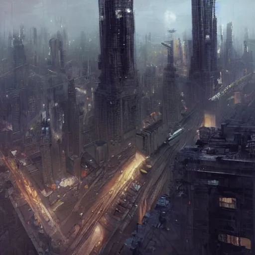 Prompt: A giant cityscape, by Greg Rutkowski and Dave McKean