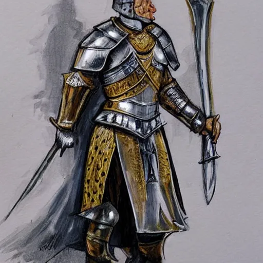 Image similar to donald trump, knights armor!!!!!!!!!!!!!!!!, one broadsword, by hans holdein, donald trumps highly detailed handsome face, two arms, two legs, donald trumps symmetrical face, realistic, valiant, heroic