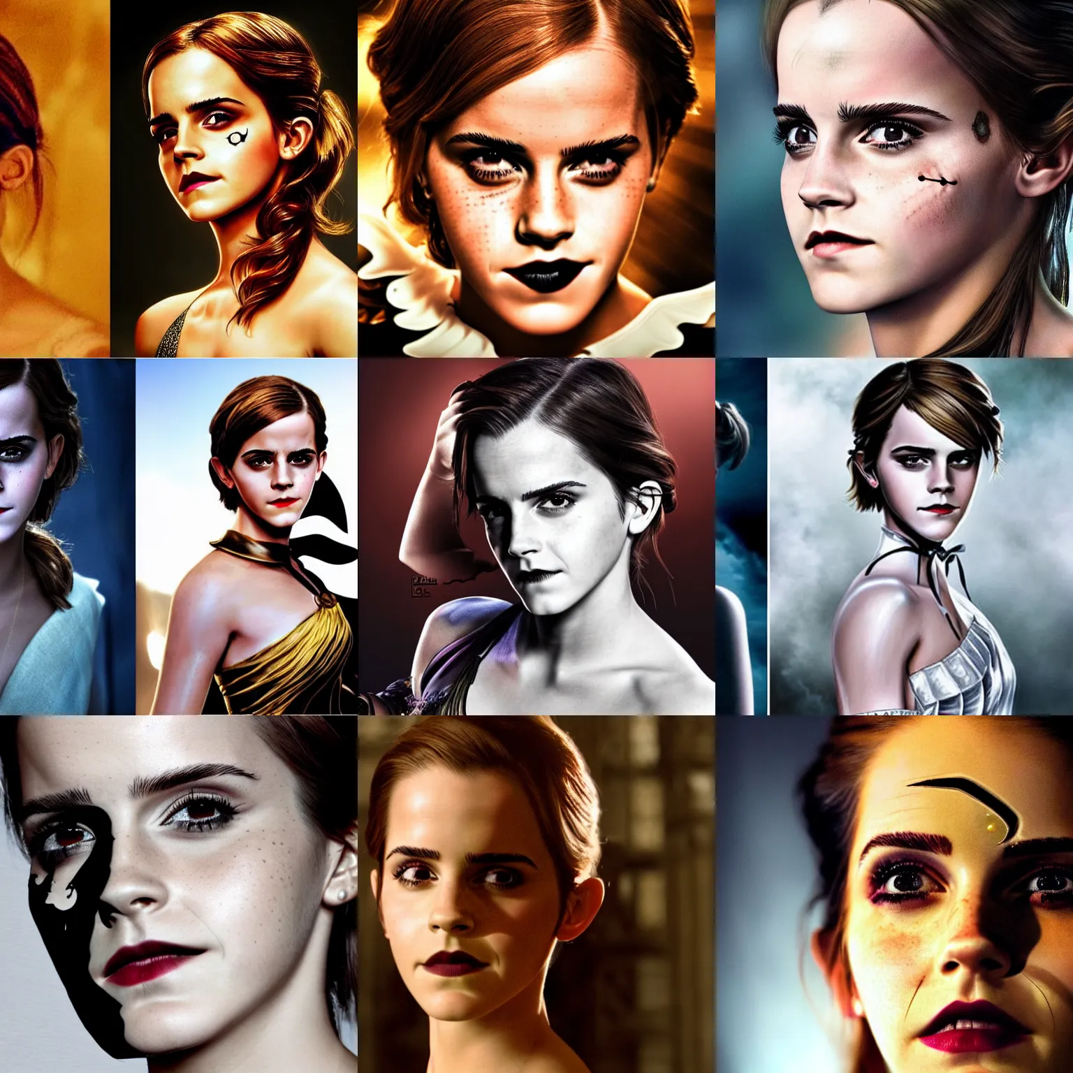 Prompt: emma watson as two-face, photorealistic art, full figure, intricate detailing, high definition, cinematic lighting