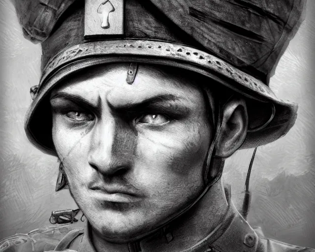 Premium Photo  A black and white portrait of a world war ii soldier.  ai-generated.