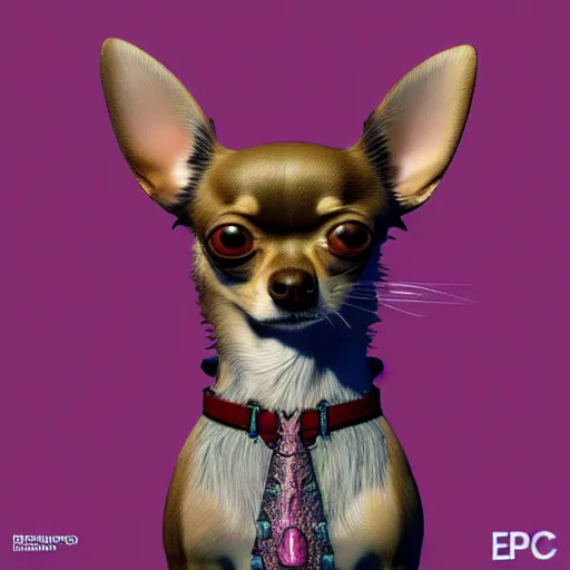 Image similar to a transcendent chihuahua living in an extradimensional reality, in the style of wlop, illustration, epic, fantasy, hyper detailed, smooth, unreal engine, sharp focus, ray tracing, physically based rendering, renderman, beautiful