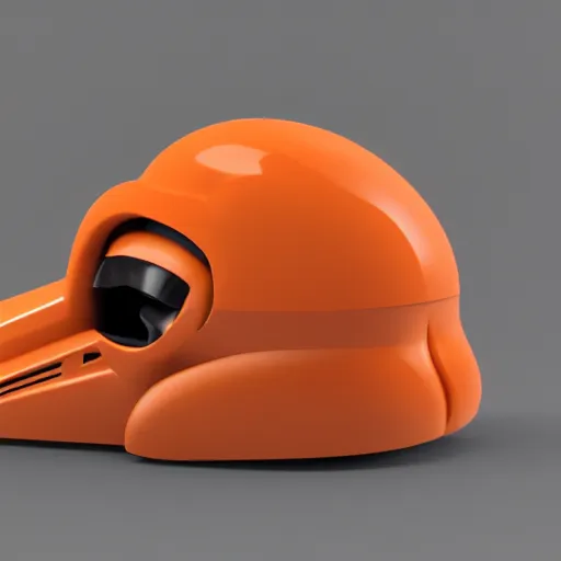 Image similar to 3 d rendered hyper realistic hyper detailed calico cat droid wearing an orange cat - shaped darth vader helmet, octane render, blender, 8 k
