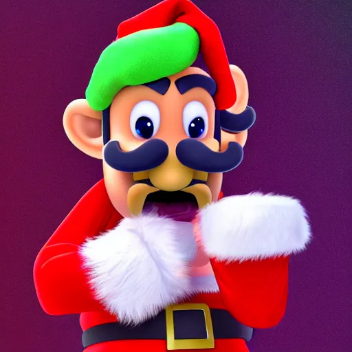 Image similar to a beautiful portrait of waluigi as as santa claus, ultra realistic details, 8 k