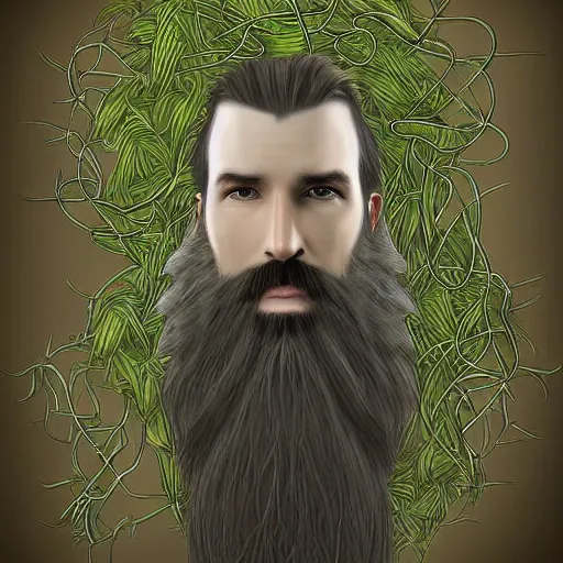 Image similar to bearded male druid gray skin pointy ears with vines as hair detailed fantasy digital art