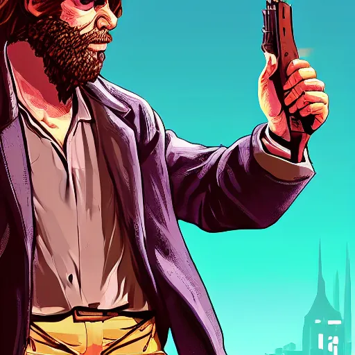 Image similar to saint homo neanderthalis, portrait, with book of science on his right hand, and riffle, violet polsangi pop art, gta chinatown wars art style, bioshock infinite art style, incrinate, realistic anatomy, hyperrealistic, two colors, white frame border, 4 k, uhd, remove duplicate content, left align content