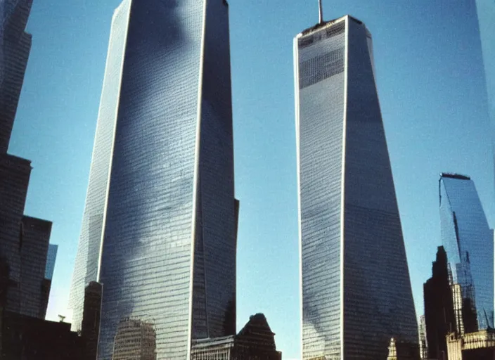 Image similar to 1 9 9 0 s polaroid of the twin towers wtc