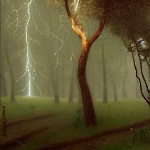 Image similar to xavi hernandez hit by a lightning, forest