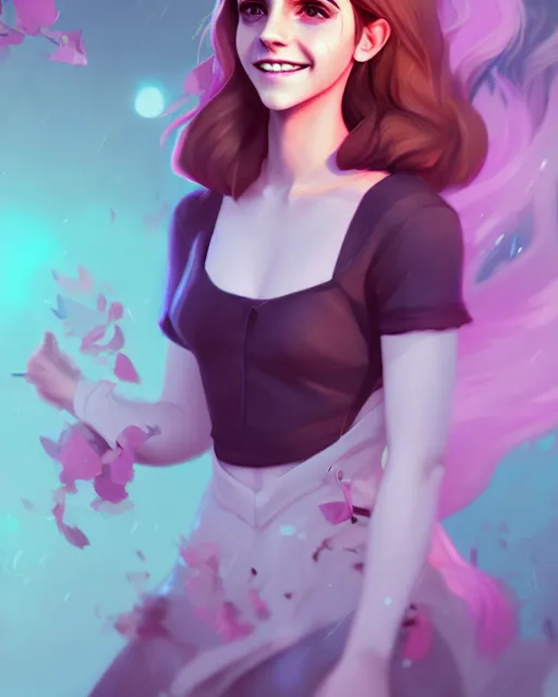 Prompt: beautiful full body Emma Watson smiling, art by lois van baarle and loish and ross tran and rossdraws and sam yang and samdoesarts and artgerm, digital art, highly detailed, intricate, sharp focus, Trending on Artstation HQ, deviantart, unreal engine 5, 4K UHD image