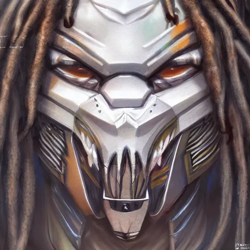 Prompt: predator redesign, portrait, highly detailed, dreadlocks, mandables, digital painting, trending on artstation, concept art, illustration