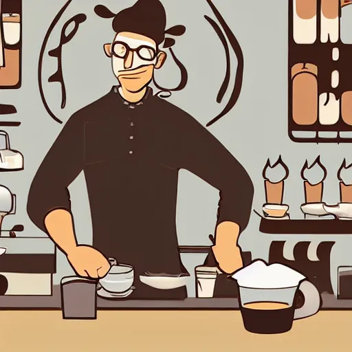 Image similar to a handsome rat barista pouring a cup of coffee in a cafe, soft lighting, digital illustration