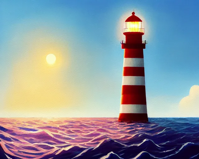 Image similar to painting of lighthouse in the sea by goro fujita, cinematic shot, exquisite lighting, clear focus, brush stroke, plain background, soft painting