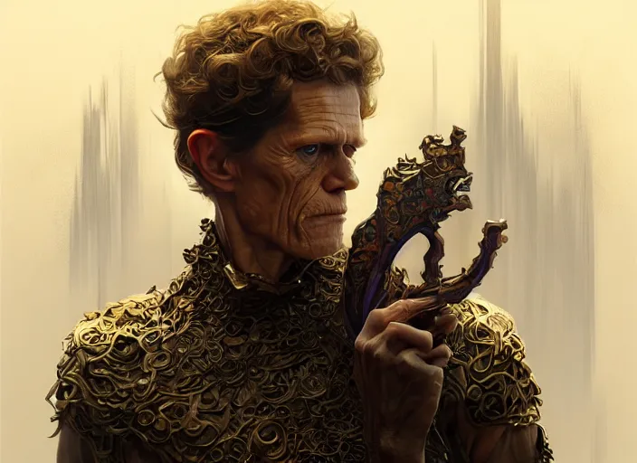 Image similar to williem dafoe as oscar diggs, intricate, d & d, fantasy, art nouveau, digital painting, trending on artstation, sharp focus, illustration, global illumination, ray tracing, art by artgerm and greg rutkowski and ruan jia