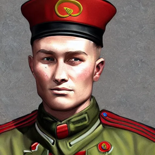 Image similar to Portrait of a soviet soldier during WW2, digital art, detailed, artstation, realistic