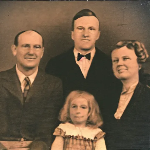 Prompt: a cursed family photo, vintage, grain