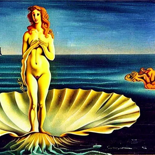 Image similar to The birth of Venus, painted by Salvador Dali