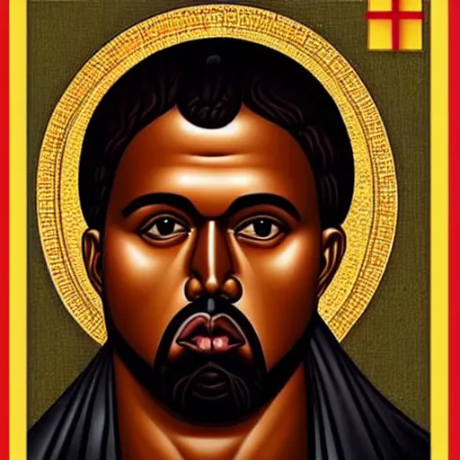 Image similar to kanye west, kanye portrait, ancient byzantine icon, roman catholic icon, saintly, orthodox