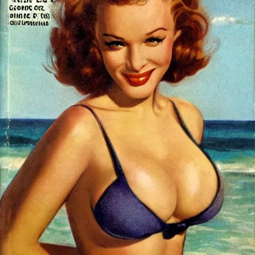 Image similar to christina hendricks on the cover of swimsuit illustrated 1 9 5 0 by earl norem