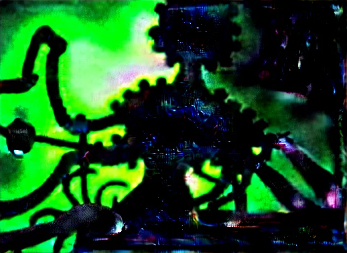 Image similar to silhouette of an intricate mechanical fairy with visible gears having tea with a cyborg winged horned demon medusa in a magical forest. Very detailed 8k. Fantasy cyberpunk horror. Sharp. Cinematic post-processing