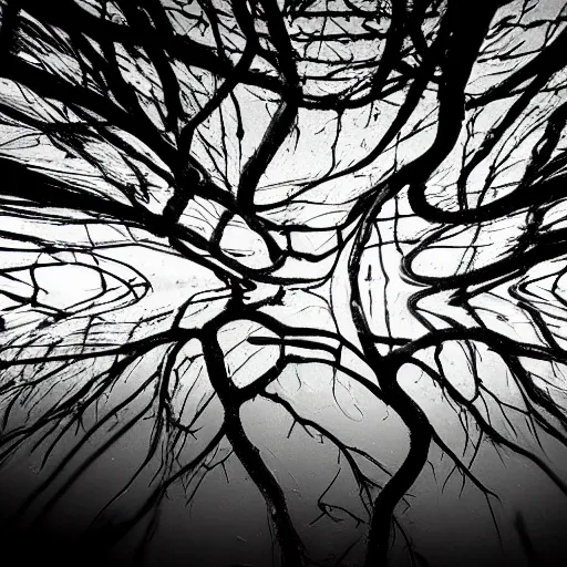 Image similar to roots underwater, award winning black and white photography, high contrast, high definition