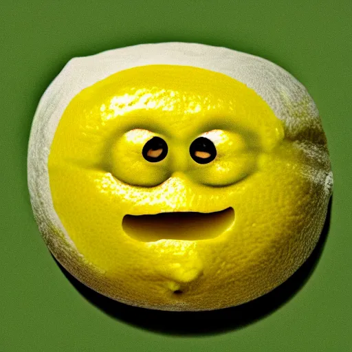 Image similar to lemon with a face, jeffrey bezos eyes nose and mouth on the side of a lemon, abstract photo