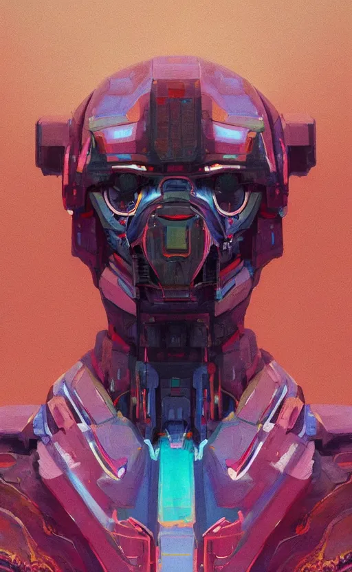 Image similar to upper half portrait of colourful army mecha robot, art by hsiao - ron cheng & zdzisaw beksinski, highly detailed, digital painting, concept art, illustration, smooth sharp focus, intricate, symmetry, artstation,