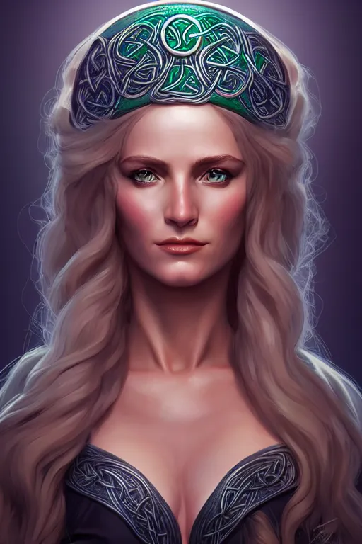 Prompt: portrait of celtic goddess Diana, middle shot, digital art, highly detailed, intricate, sharp focus, Trending on Artstation, HQ, unreal engine 5, 4K UHD image, by brom, artgerm, face by Otto Schmidt