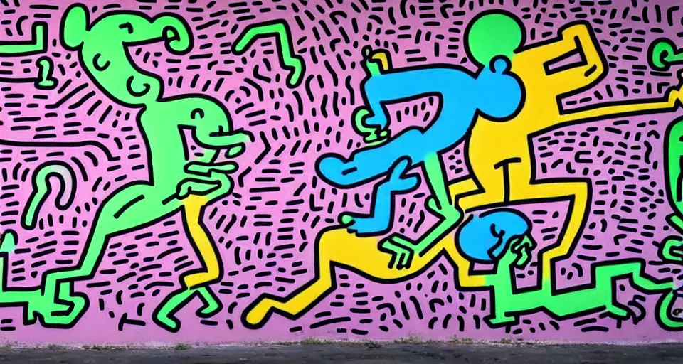 Image similar to fear and disgust, Keith haring, graffiti, 4K