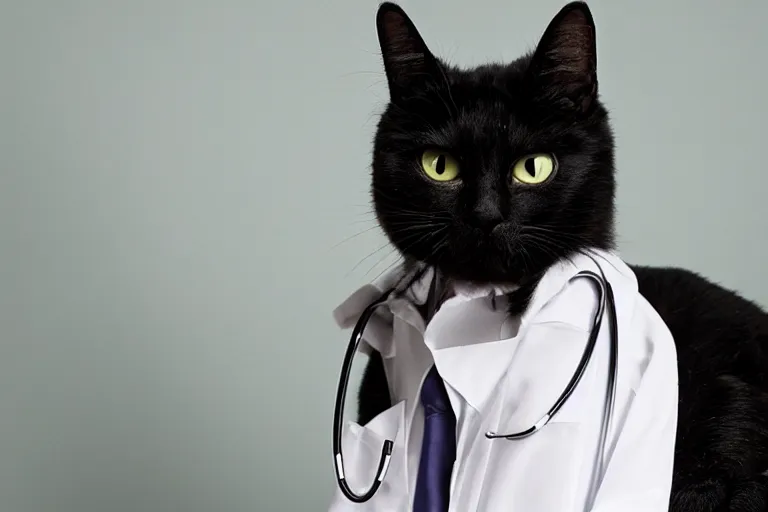 Image similar to photo of the black cat wearing a doctor's smock