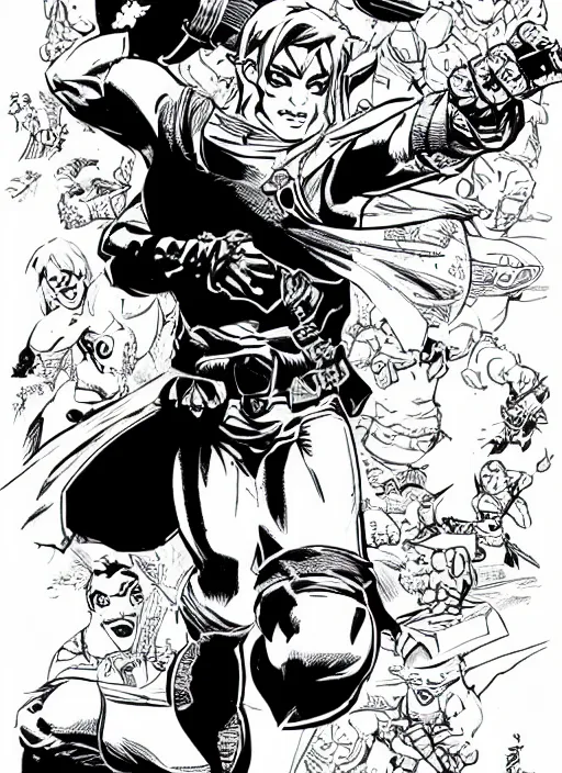 Image similar to link in the comic book style by ed mcguinness, masterpiece ink illustration,