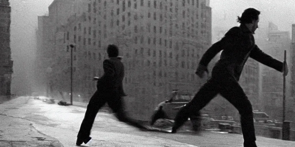 Prompt: a person running away, cinematic, atmospheric, cinematography by gordon willis, realistic