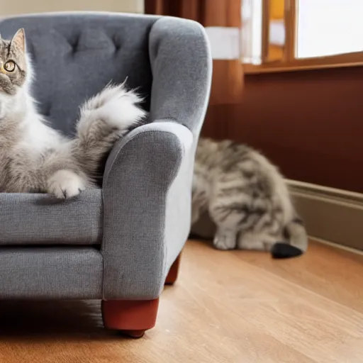 Image similar to a gray chair with a cat on it