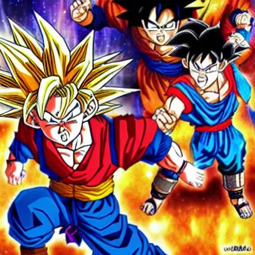 Image similar to an epic portrayal of goku son's power