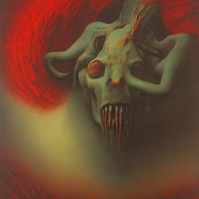 Prompt: cruel Beast of Judgement apocalyptical vision fear not by zdzisław beksiński, oil painting award winning, chromatic aberration stark radiant colors