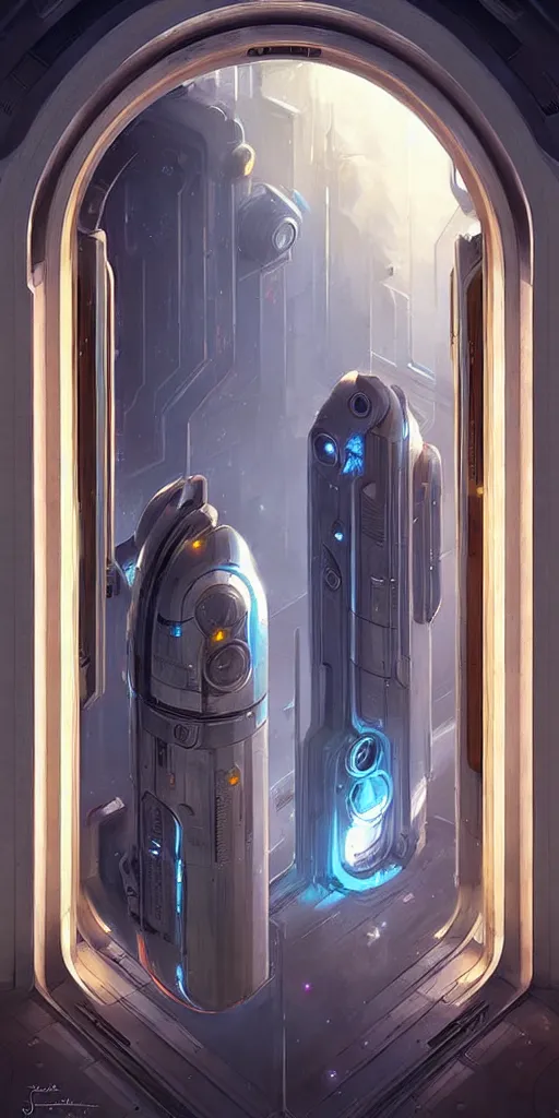 Image similar to hyper realistic art - deco sci - fi double door by jordan grimmer, darek zabrocki