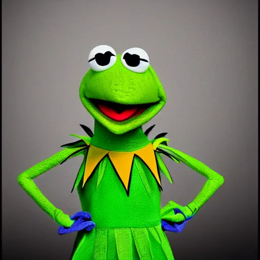 Prompt: Kermit the frog as a modern day superhero, high detail, realistic, 4k