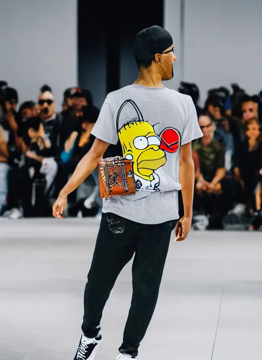 Image similar to hyperrealistic and heavy detailed air jordan runway show of homer simpson, leica sl 2 5 0 mm, vivid color, high quality, high textured, real life