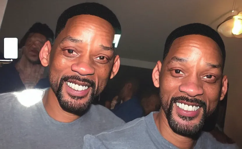 Image similar to my uncle that look like will smith if he was poor asf accidentally taking a selfie, front camera, camera flash is so bright in his face, viral, selfie, viral on twitter, viral on instagram, viral photo