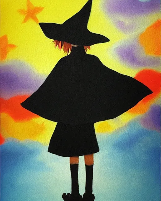 Prompt: witch little girl, minimalist oil painting, anime