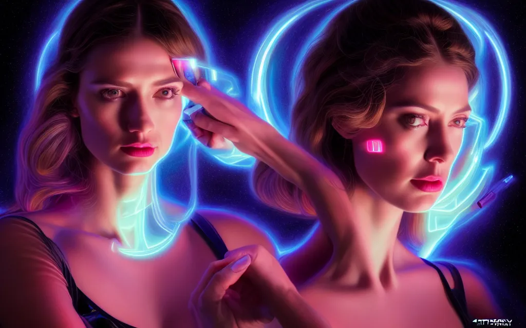 Image similar to beauty woman in holograms of alien artifacts, electrical case display, total recall tech, , ultrarealistic, dramatic lighting, electrical details, high details, 4k, 8k, best, accurate, trending on artstation, artstation, photorealism, ultrarealistic, digital painting, style of Tristan Eaton Stanley Artgerm and Tom Bagshaw, Caravaggio, Boris Vallejo