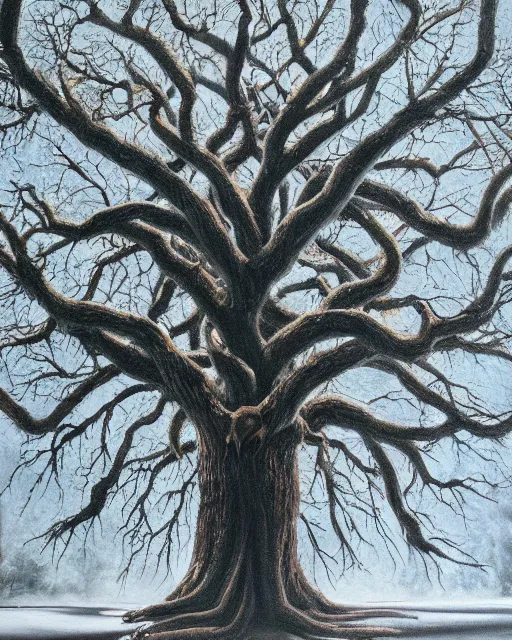 Image similar to satanic masked ritual, large ancient tree, ultra high definition, hyperrealism, masterpiece 8 k, oil painting