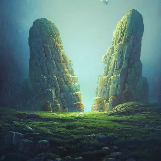 Image similar to a beautiful painting by johfra bosschartau, paul lehr, and beeple, trending on artstation A beautiful painting of colossal ancients viking monolithic marble city by a seacliff, royal br