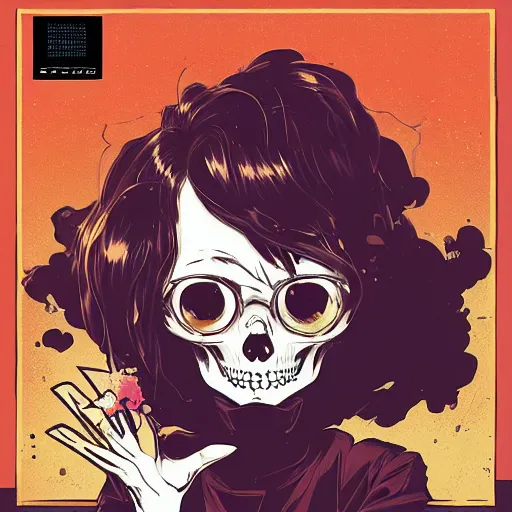 Prompt: delirium anime skull girl face portrait by petros afshar, tom whalen, laurie greasley, war face by greg rutkowski