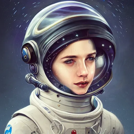 Image similar to portrait of a young rugged astronaut, awesome helmet, D&D, fantasy, intricate, elegant, highly detailed, digital painting, artstation, concept art, matte, sharp focus, illustration, art by Anna dittmann