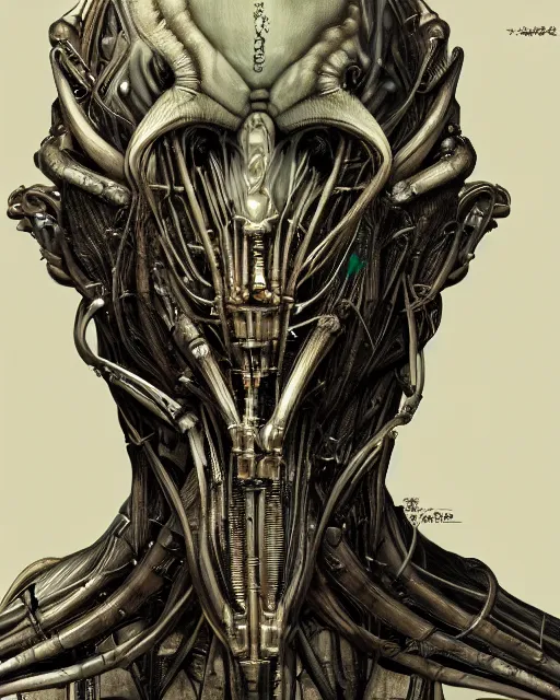 Prompt: Engineer from Prometheus by Yoshitaka Amano, by HR Giger, biomechanical, profile portrait, 4k, wide ayes, hyper detailed, hyperrealism, anime