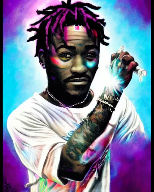 Image similar to lil uzi vert, airbrush, drew struzan illustration art, key art, movie poster