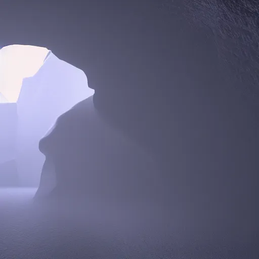 Image similar to atmospheric render of cave, rendered with blender, 4 k