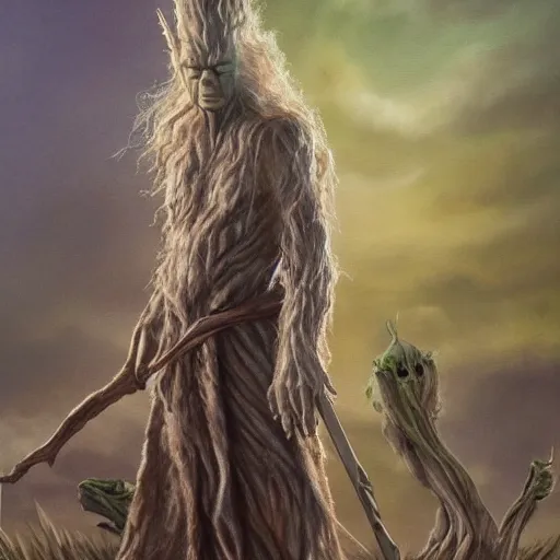 Image similar to gandalf as groot, painting