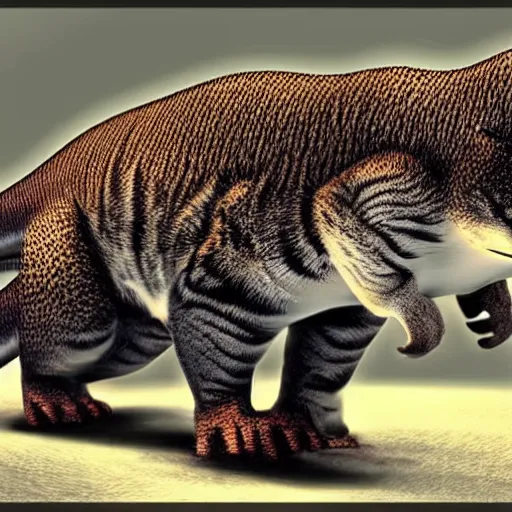 Prompt: t - rex cat hybrid animal, sci - fi, cinematic, realistic