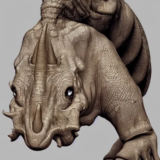 Image similar to face of a human triceratops hybrid